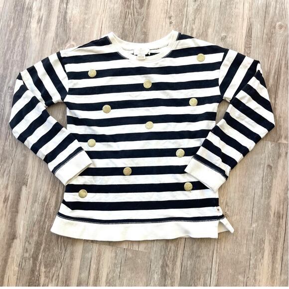 Kate Spade Black White Striped French Terry Long Sleeve Top Gold Kids Size 14 - Picture 9 of 9